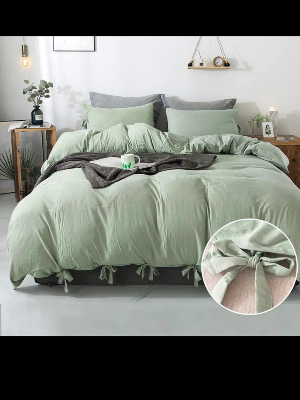 Sage Green Tied-Edge Duvet Cover Set 3 pieces 2 sham covers/ duvet Retails $60